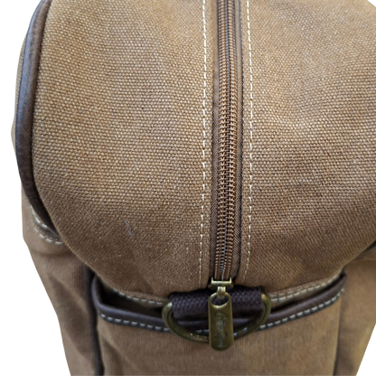 Cotton Road Travel Bag: BROWN Canvas bag with PU Leather Trim FRONT POCKET TOP