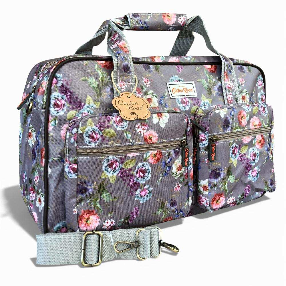 Cotton Road Travel Bag: BROWN FLORAL PVC Overnight Travel Bag