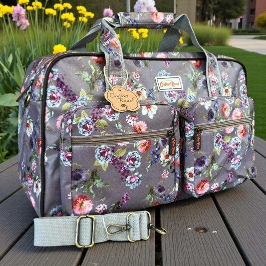 Cotton Road Travel Bag: BROWN FLORAL PVC Overnight Travel Bag