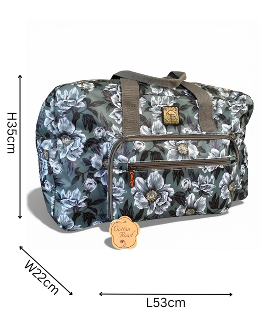 Cotton Road Travel Bag: GREEN FLORAL PVC Foldaway WEEKENDER Travel Bag