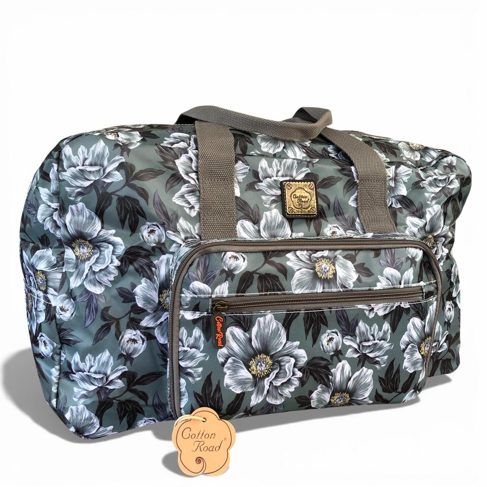 Cotton Road Travel Bag: GREEN FLORAL PVC Foldaway WEEKENDER Travel Bag