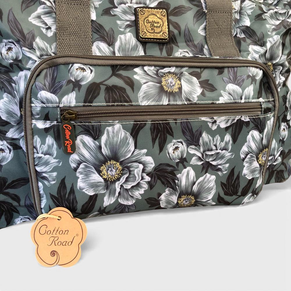 Cotton Road Travel Bag: GREEN FLORAL PVC Foldaway WEEKENDER Travel Bag
