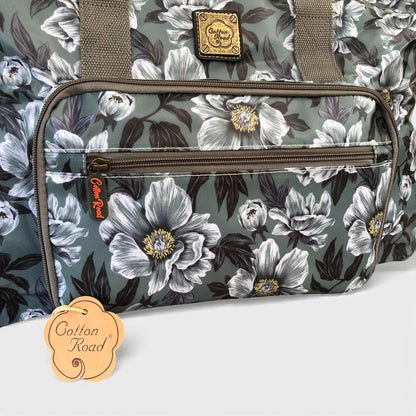 Cotton Road Travel Bag: GREEN FLORAL PVC Foldaway WEEKENDER Travel Bag