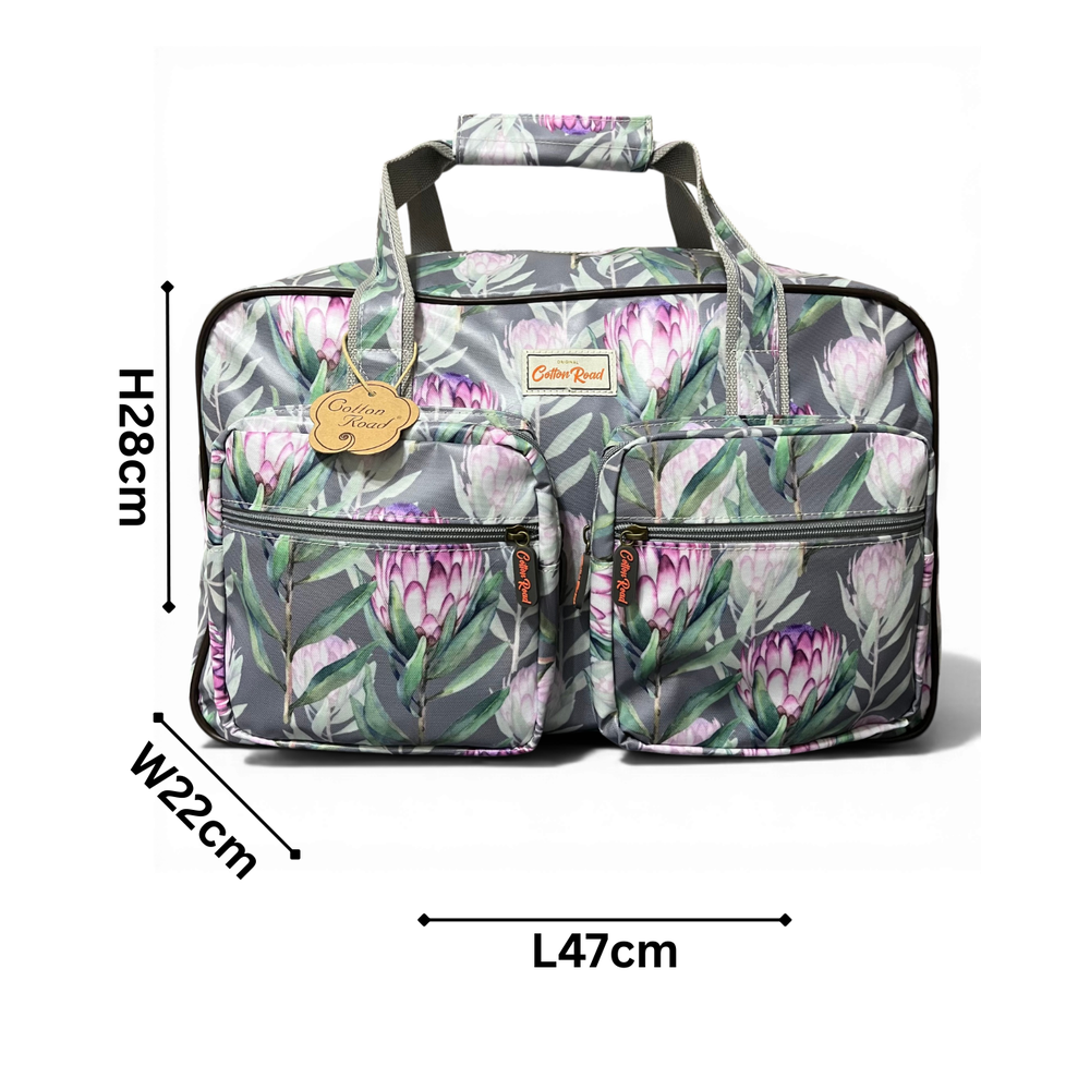 Cotton Road Travel Bag: GREY PROTEA Print PVC Overnight Bag