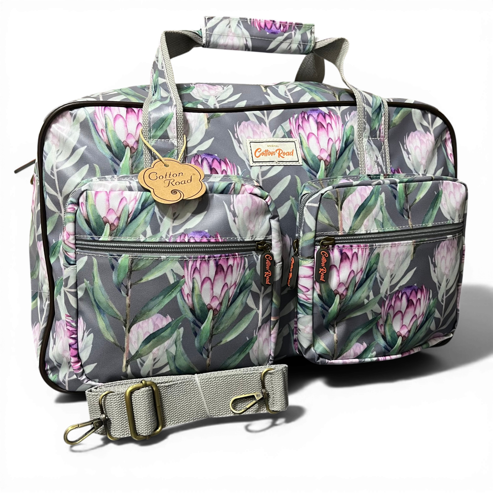 Cotton Road Travel Bag: GREY PROTEA Print PVC Overnight Bag