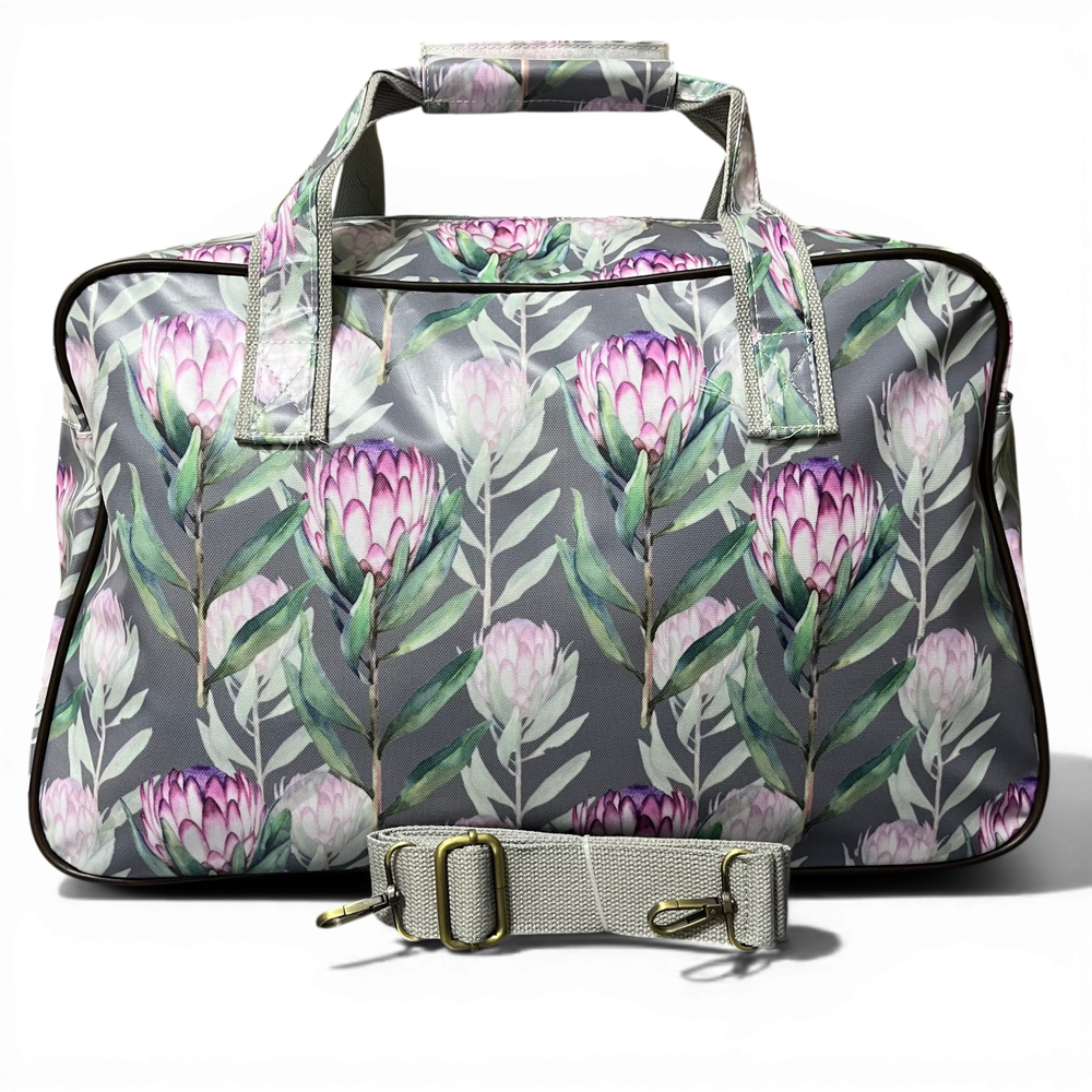 Cotton Road Travel Bag: GREY PROTEA Print PVC Overnight Bag