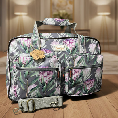Cotton Road Travel Bag: GREY PROTEA Print PVC Overnight Bag