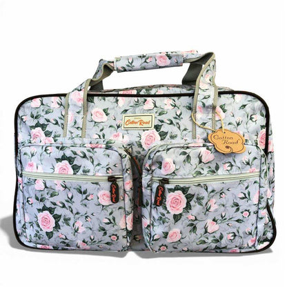 Cotton Road Travel Bag: GREY PVC Overnight Travel Bag with ROSES