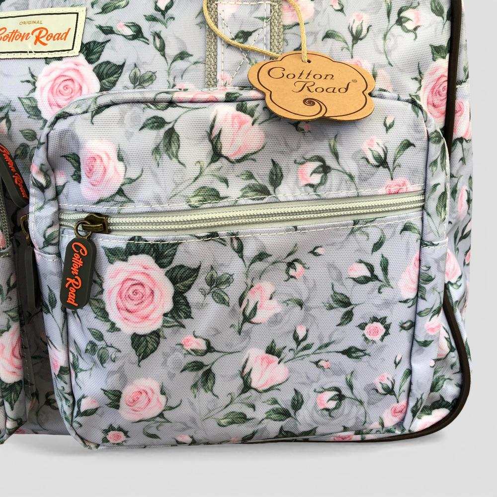 Cotton Road Travel Bag: GREY PVC Overnight Travel Bag with ROSES