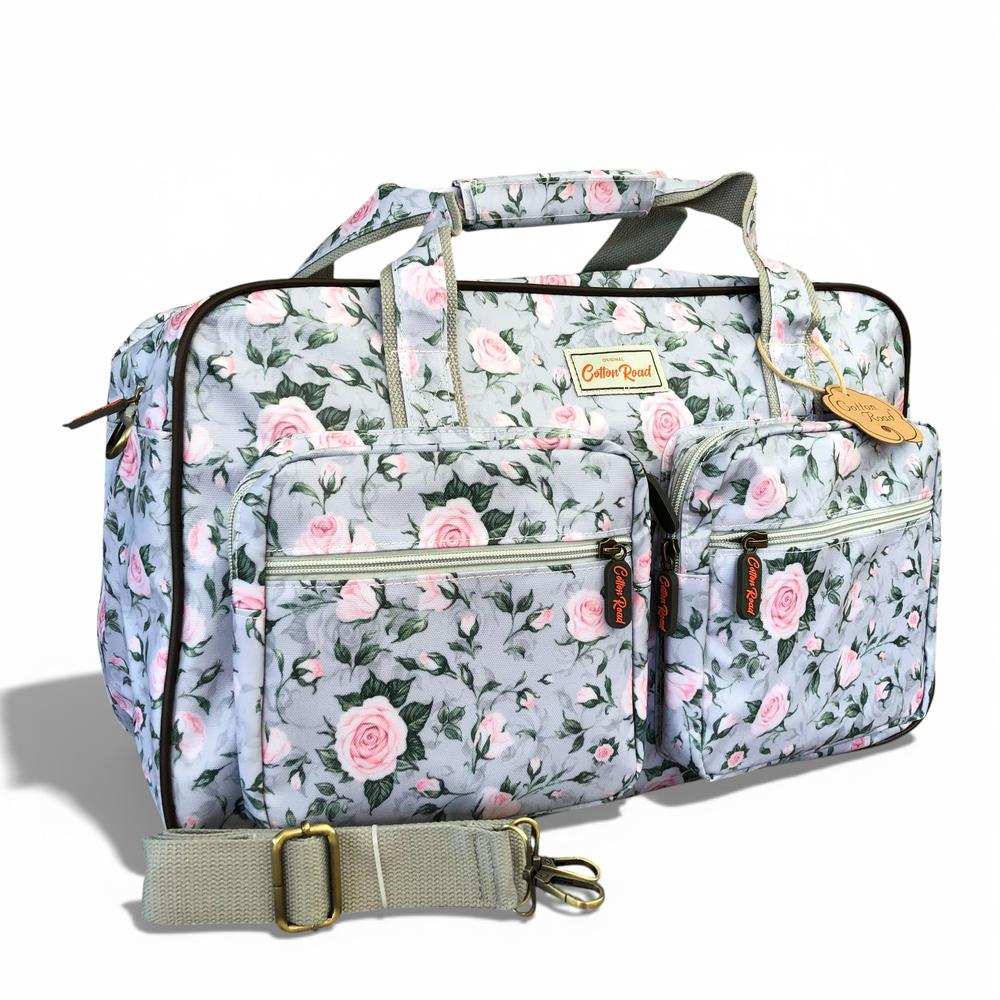 Cotton Road Travel Bag: GREY PVC Overnight Travel Bag with ROSES