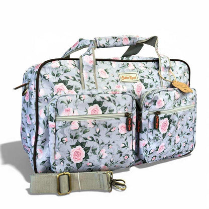 Cotton Road Travel Bag: GREY PVC Overnight Travel Bag with ROSES