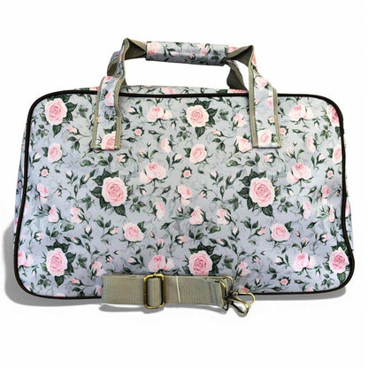 Cotton Road Travel Bag: GREY PVC Overnight Travel Bag with ROSES