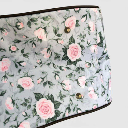 Cotton Road Travel Bag: GREY PVC Overnight Travel Bag with ROSES