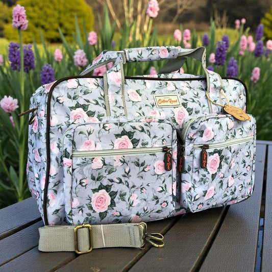 Cotton Road Travel Bag: GREY PVC Overnight Travel Bag with ROSES