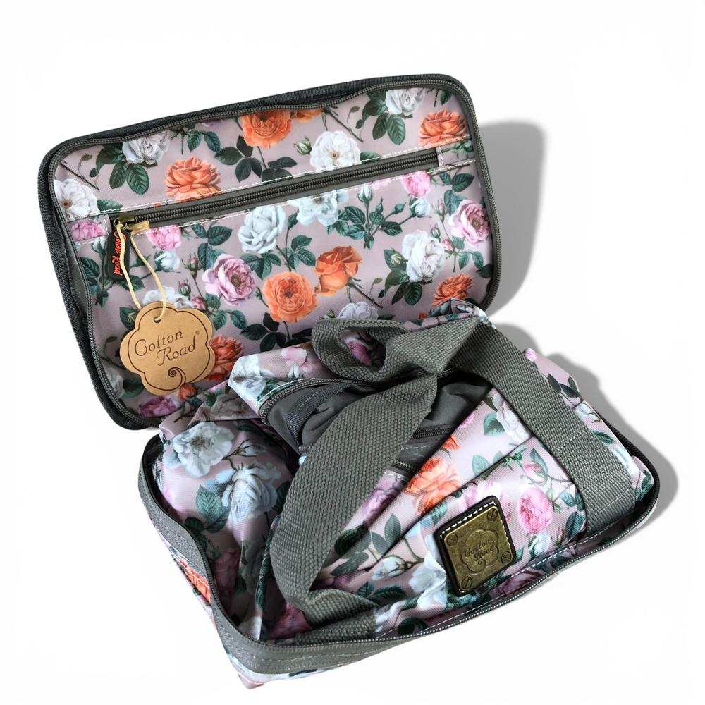 Cotton Road Travel Bag: MAUVE FLORAL PVC Foldaway WEEKENDER Travel Bag