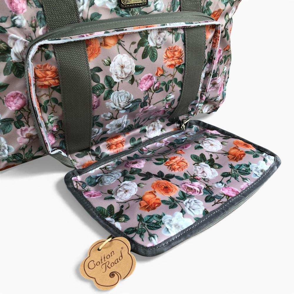 Cotton Road Travel Bag: MAUVE FLORAL PVC Foldaway WEEKENDER Travel Bag