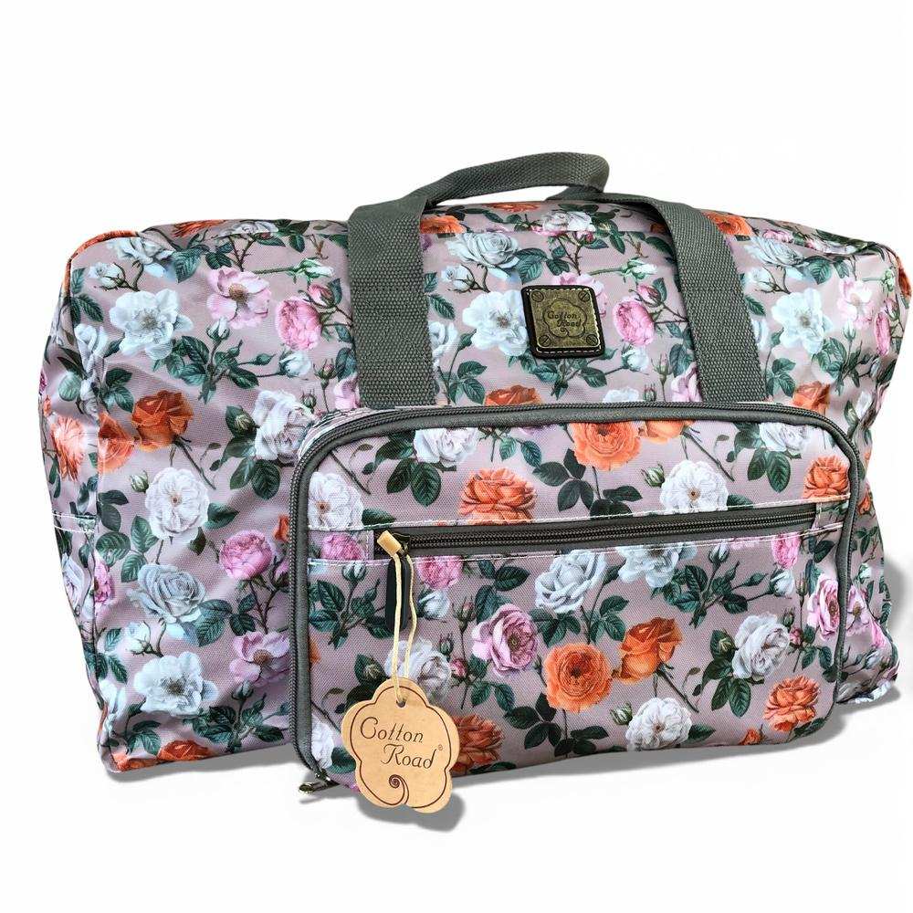 Cotton Road Travel Bag: MAUVE FLORAL PVC Foldaway WEEKENDER Travel Bag