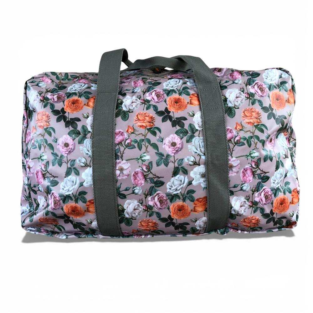 Cotton Road Travel Bag: MAUVE FLORAL PVC Foldaway WEEKENDER Travel Bag