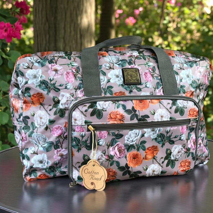 Cotton Road Travel Bag: MAUVE FLORAL PVC Foldaway WEEKENDER Travel Bag
