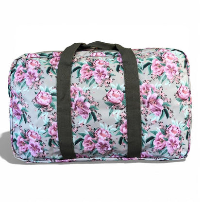 Cotton Road Travel Bag: MINT GREEN FLORAL PVC Foldaway WEEKENDER Travel Bag. Size L53cm x W22cm x H35cm