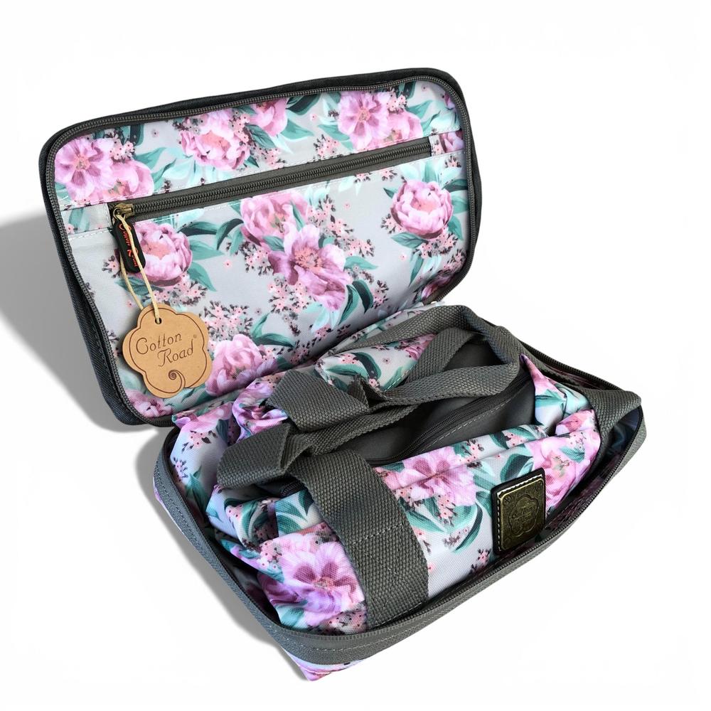 Cotton Road Travel Bag: MINT GREEN FLORAL PVC Foldaway WEEKENDER Travel Bag. Size L53cm x W22cm x H35cm