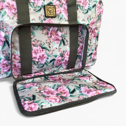 Cotton Road Travel Bag: MINT GREEN FLORAL PVC Foldaway WEEKENDER Travel Bag