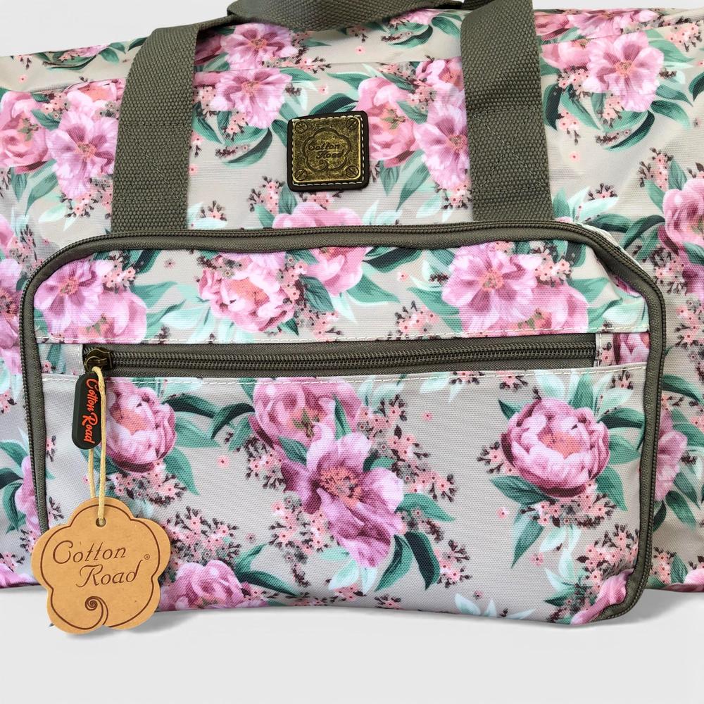 Cotton Road Travel Bag: MINT GREEN FLORAL PVC Foldaway WEEKENDER Travel Bag