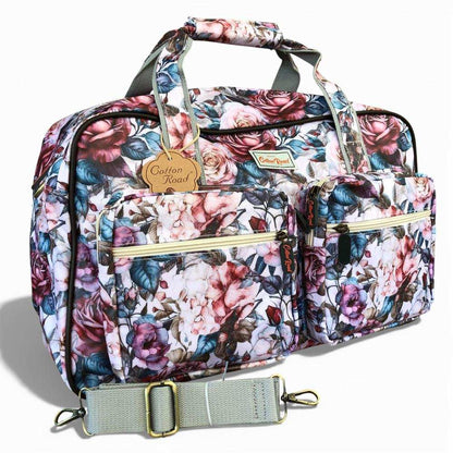 Cotton Road Travel Bag: PINK PVC Overnight Bag with ROSES and Matching Vanity Bag