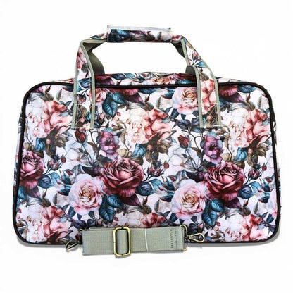 Cotton Road Travel Bag: PINK PVC Overnight Bag with ROSES and Matching Vanity Bag