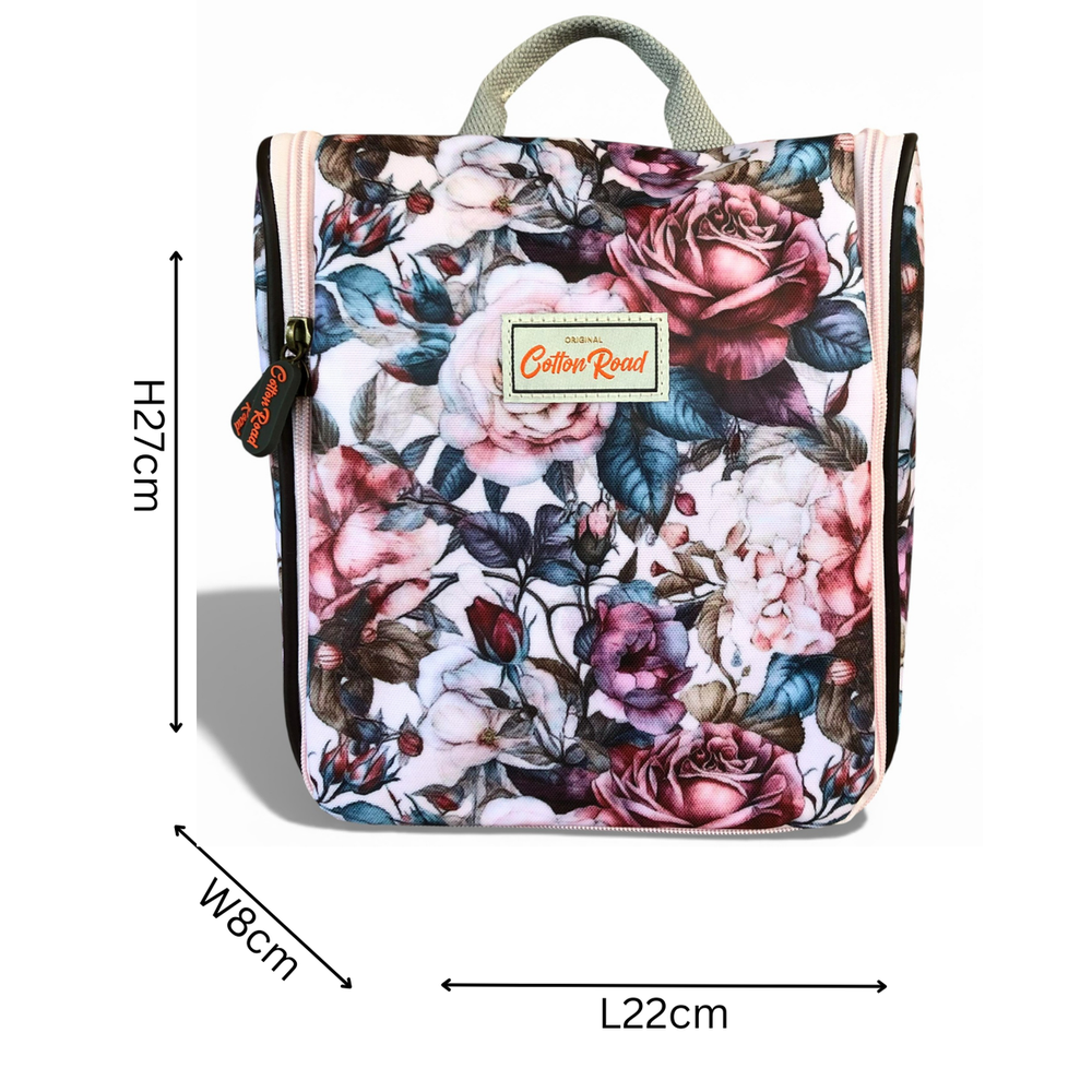 Cotton Road Travel Bag: PINK PVC Overnight Bag with ROSES and Matching Vanity Bag