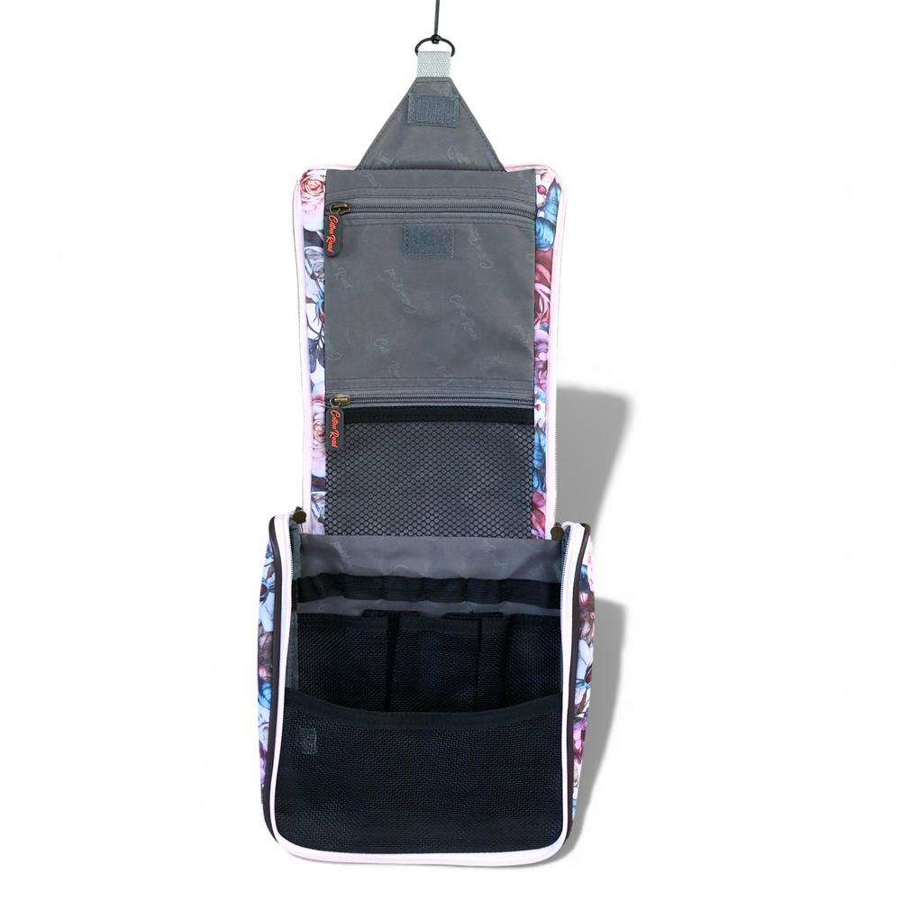 Cotton Road Travel Bag: PINK PVC Overnight Bag with ROSES and Matching Vanity Bag