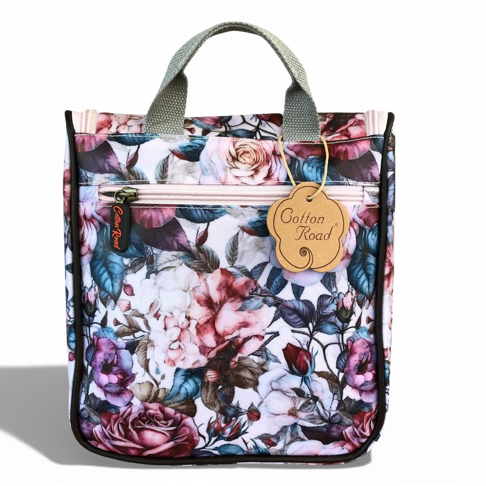 Cotton Road Travel Bag: PINK PVC Overnight Bag with ROSES and Matching Vanity Bag