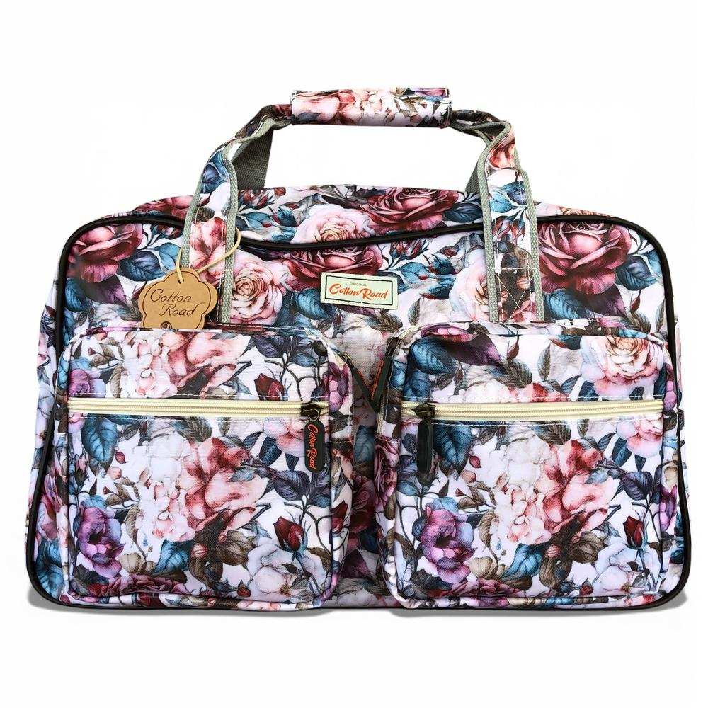 Cotton Road Travel Bag: PINK PVC Overnight Travel Bag with ROSES