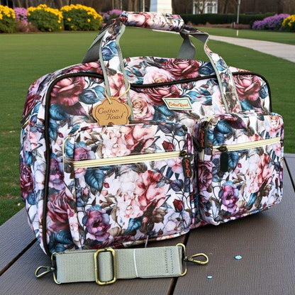 Cotton Road Travel Bag: PINK PVC Overnight Travel Bag with ROSES