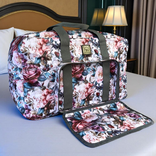 Cotton Road Travel Bag: PINK ROSES PVC Foldaway WEEKENDER Travel Bag