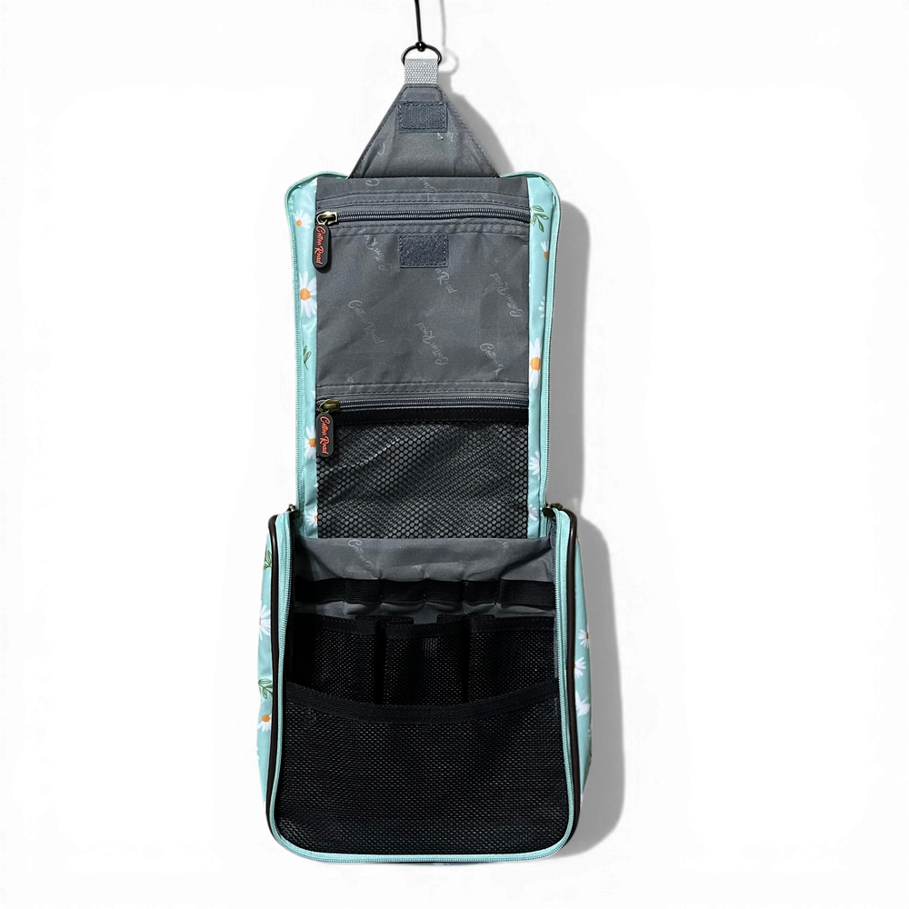 Cotton Road Travel Bag: TURQUOISE DAISIES Print PVC Overnight Bag and Matching Vanity Bag