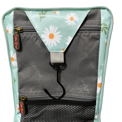 Cotton Road Travel Bag: TURQUOISE DAISIES Print PVC Overnight Bag and Matching Vanity Bag