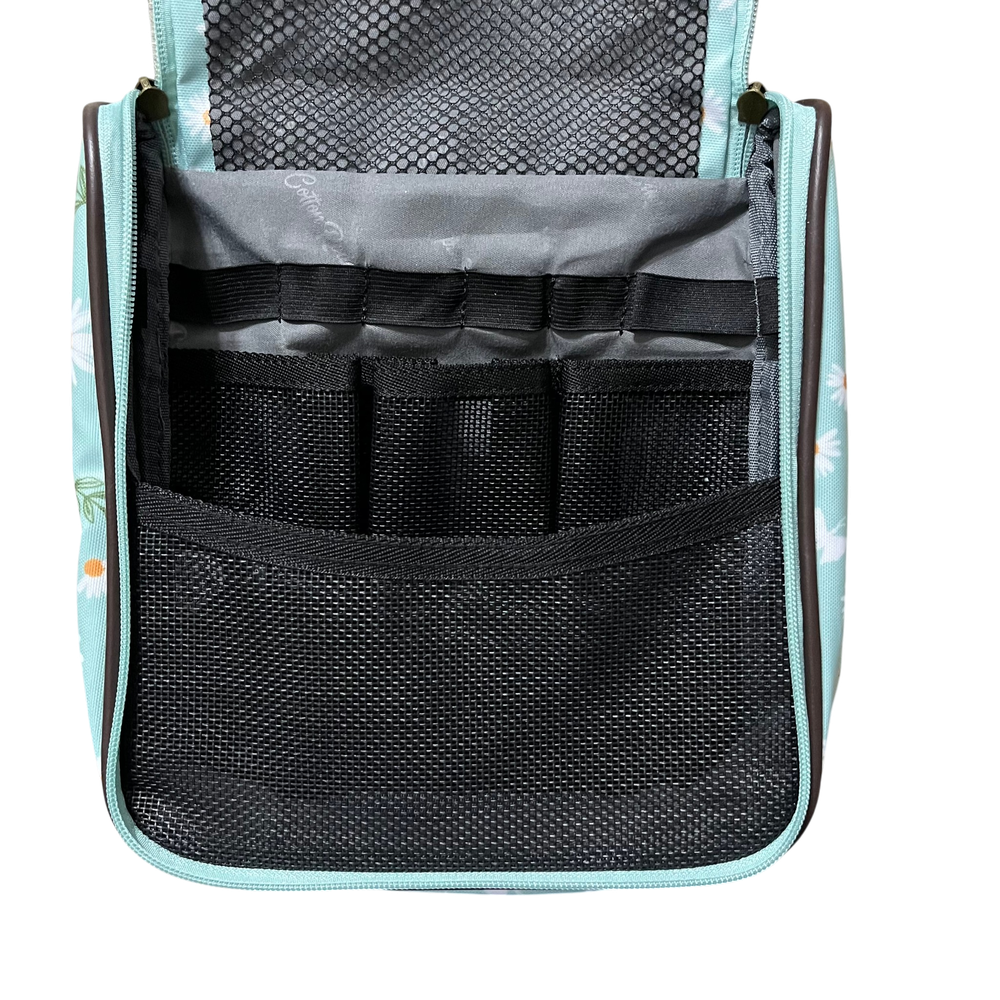 Cotton Road Travel Bag: TURQUOISE DAISIES Print PVC Overnight Bag and Matching Vanity Bag