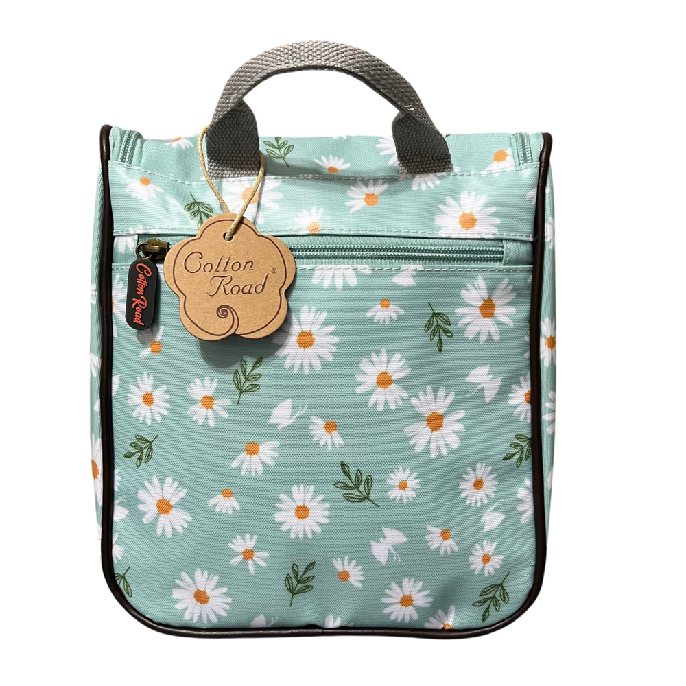 Cotton Road Travel Bag: TURQUOISE DAISIES Print PVC Overnight Bag and Matching Vanity Bag