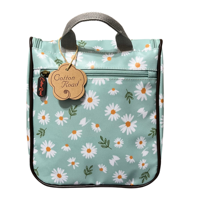 Cotton Road Travel Bag: TURQUOISE DAISIES Print PVC Overnight Bag and Matching Vanity Bag