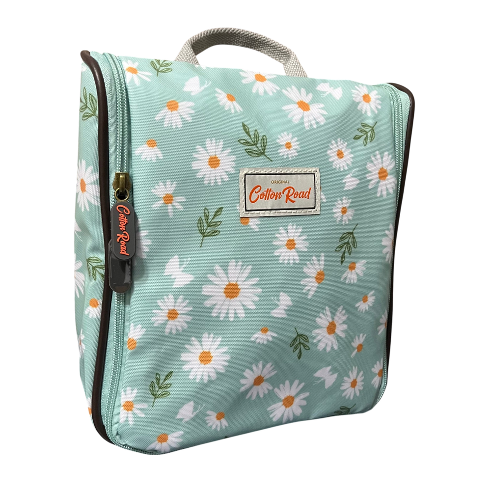 Cotton Road Travel Bag: TURQUOISE DAISIES Print PVC Overnight Bag and Matching Vanity Bag