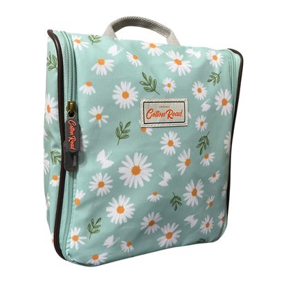 Cotton Road Travel Bag: TURQUOISE DAISIES Print PVC Overnight Bag and Matching Vanity Bag