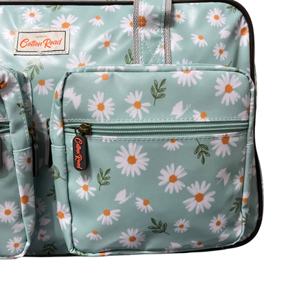Cotton Road Travel Bag: TURQUOISE DAISIES Print PVC Overnight Bag and Matching Vanity Bag