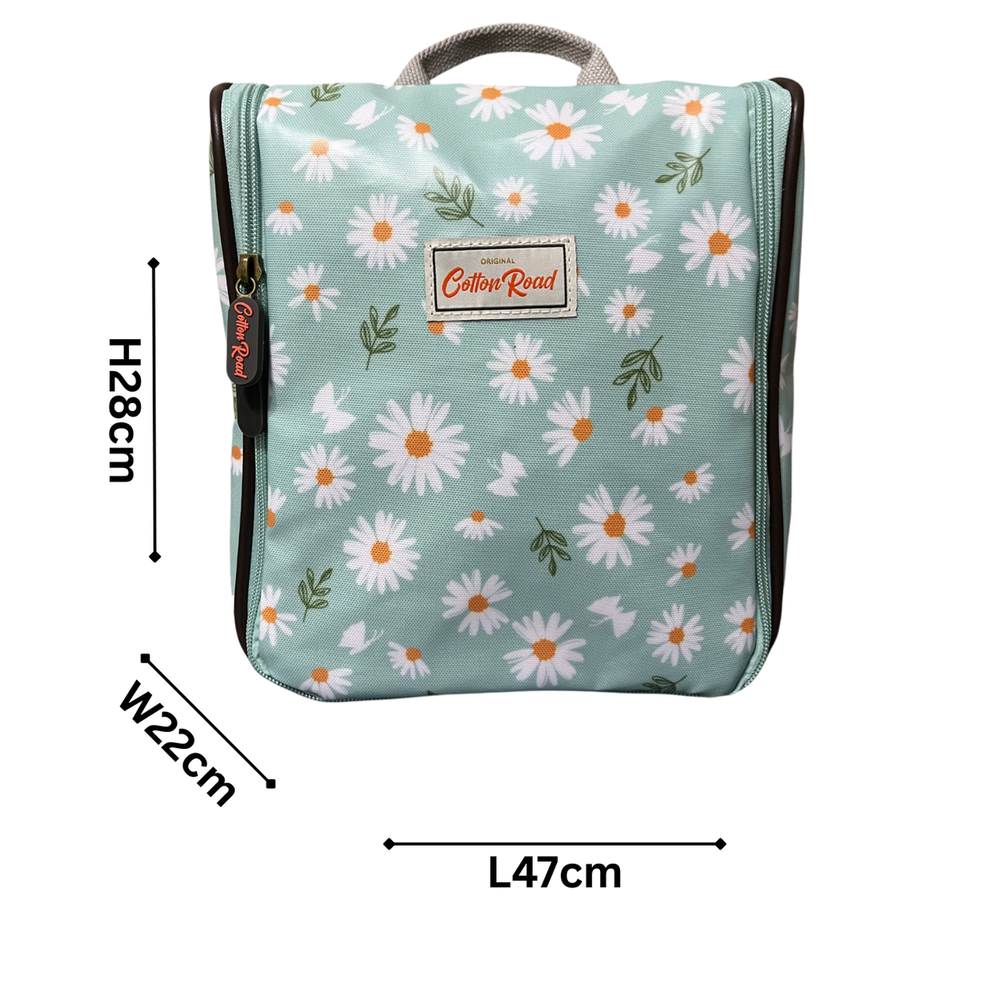 Cotton Road Travel Bag: TURQUOISE DAISIES Print PVC Overnight Bag and Matching Vanity Bag