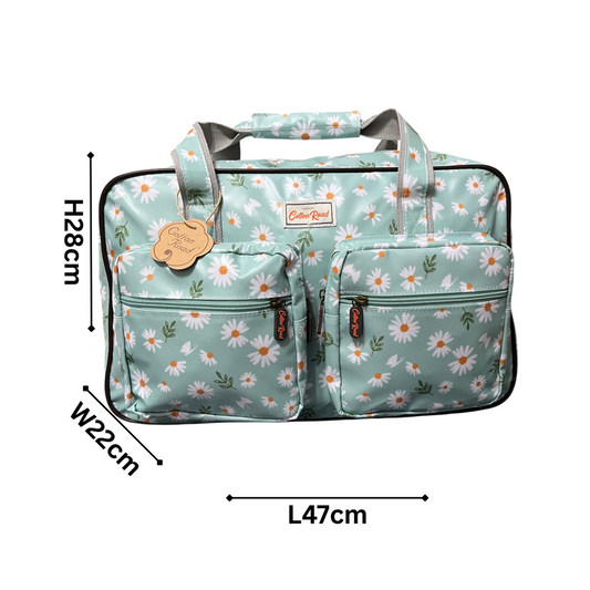 Cotton Road Travel Bag: TURQUOISE DAISIES Print PVC Overnight Bag and Matching Vanity Bag SIZES