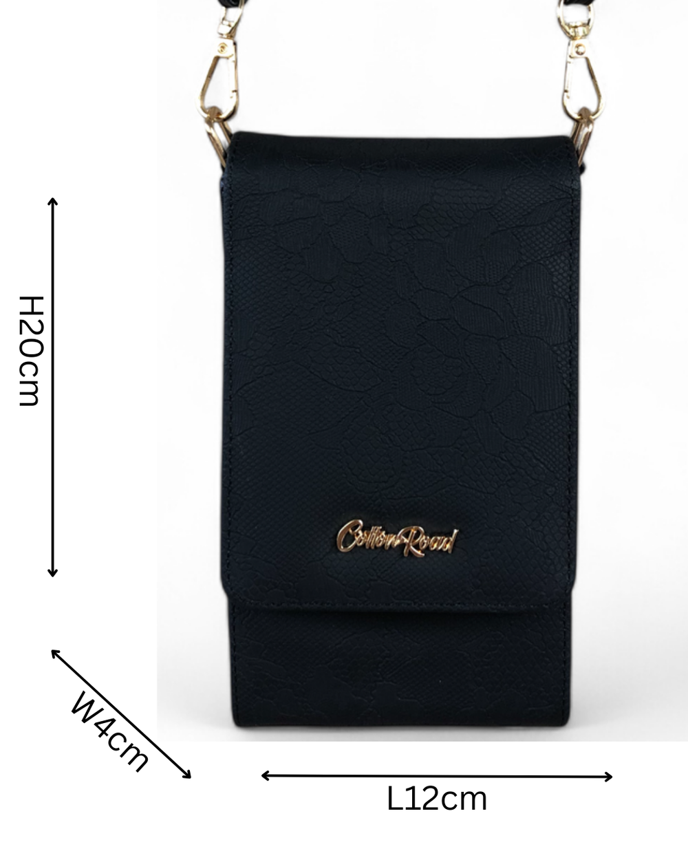 Cotton Road Wallet: BLACK PU Leather Cellphone Sling Bag/Wallet with LACE Print