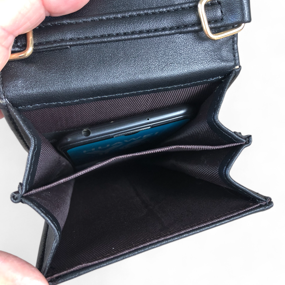 Cotton Road Wallet: BLACK PU Leather Cellphone Sling Bag/Wallet with LACE Print