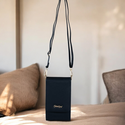 Cotton Road Wallet: BLACK PU Leather Cellphone Sling Bag/Wallet with LACE Print