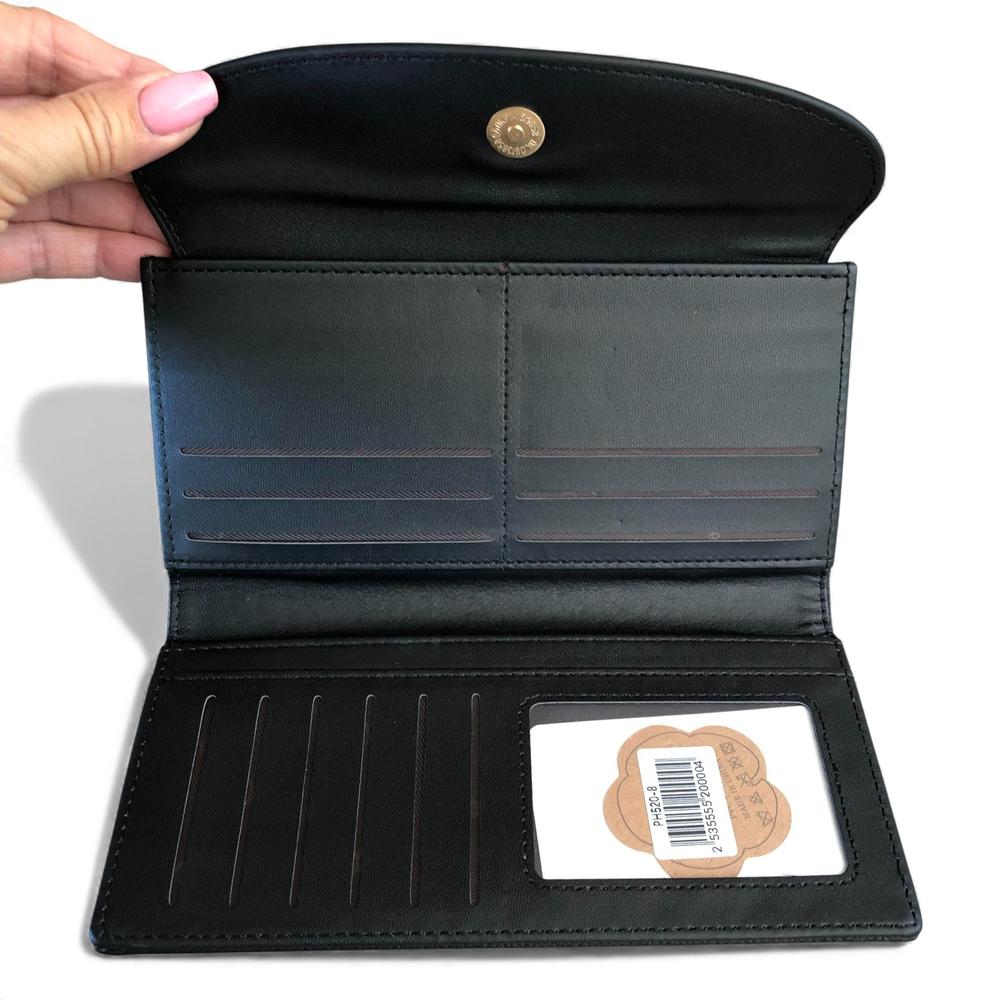 Cotton Road Wallet: Large BLACK PU Leather Wallet with CLIP