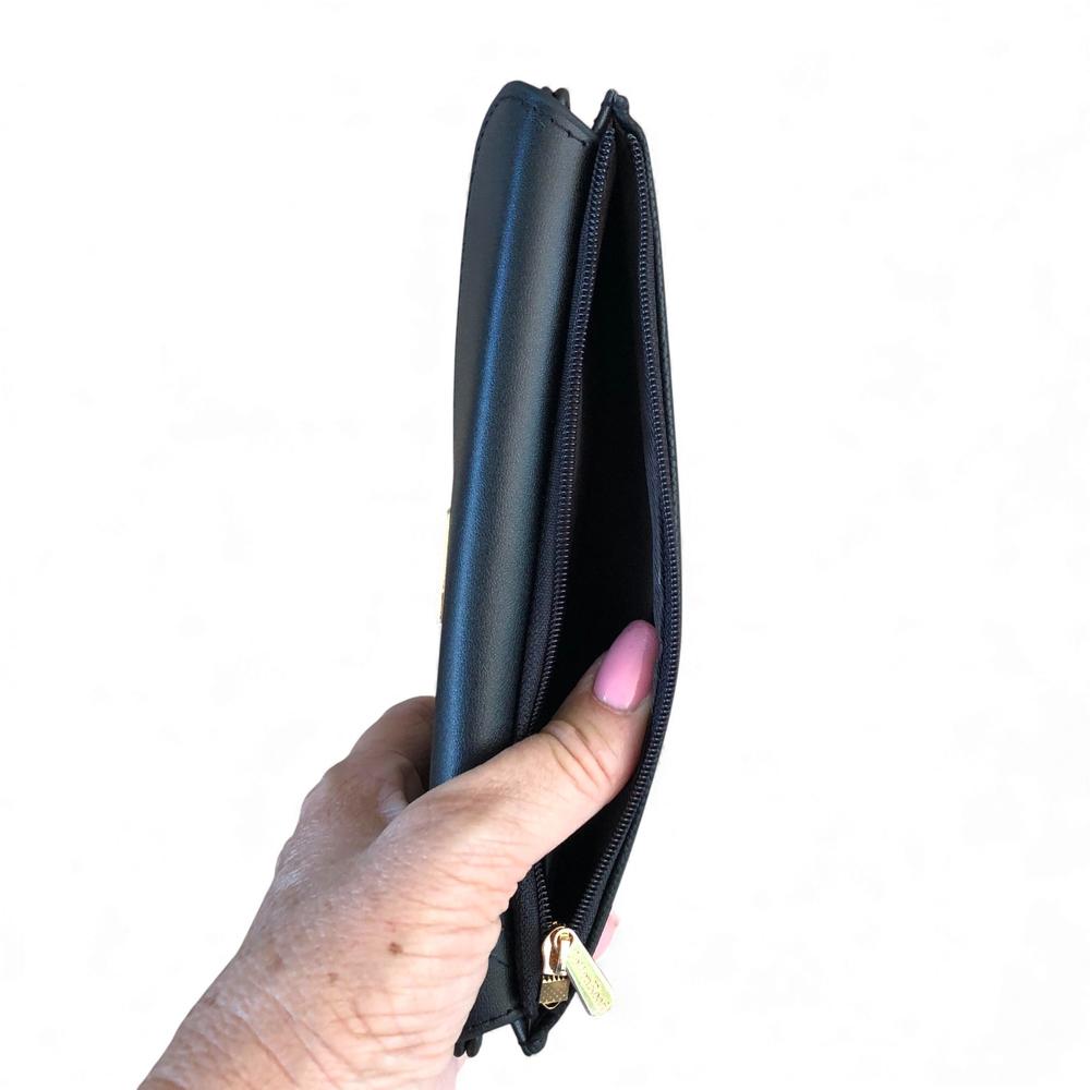 Cotton Road Wallet: Large BLACK PU Leather Wallet with CLIP